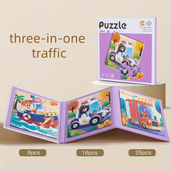 Advanced 3-in-1 Puzzle Book: Ocean Animals, Transportation, Dinosaurs