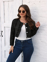 Plaid Print Button Front Jacket for Women
