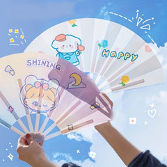 Students Cartoon Folding Fan Bunny Pattern Handheld Small Fan