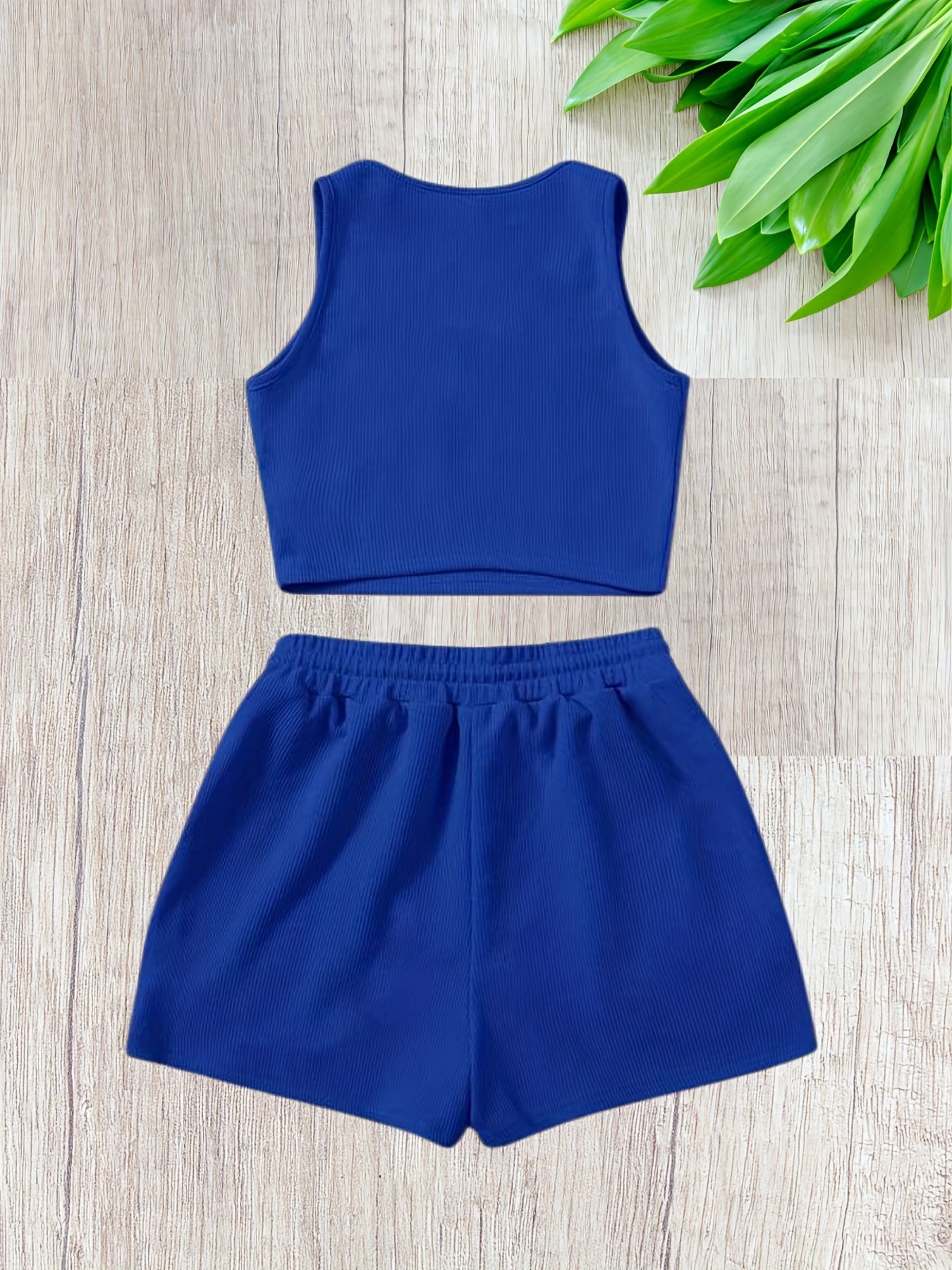  Ribbed Tank Top & Drawstring Shorts Set