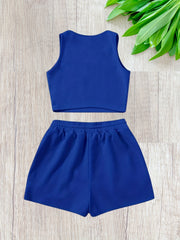  Ribbed Tank Top & Drawstring Shorts Set