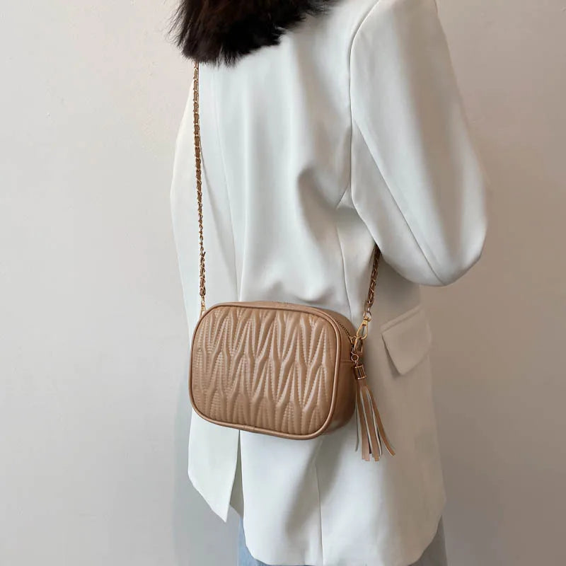 Retro Leather Tassel Shoulder Bag Mini Flap Crossbody Bag