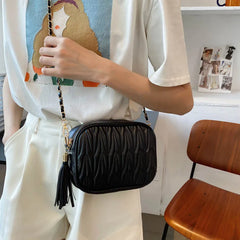 Retro Leather Tassel Shoulder Bag Mini Flap Crossbody Bag