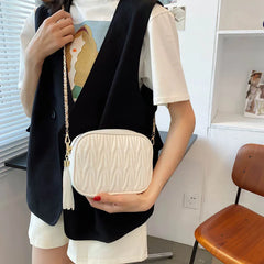 Retro Leather Tassel Shoulder Bag Mini Flap Crossbody Bag
