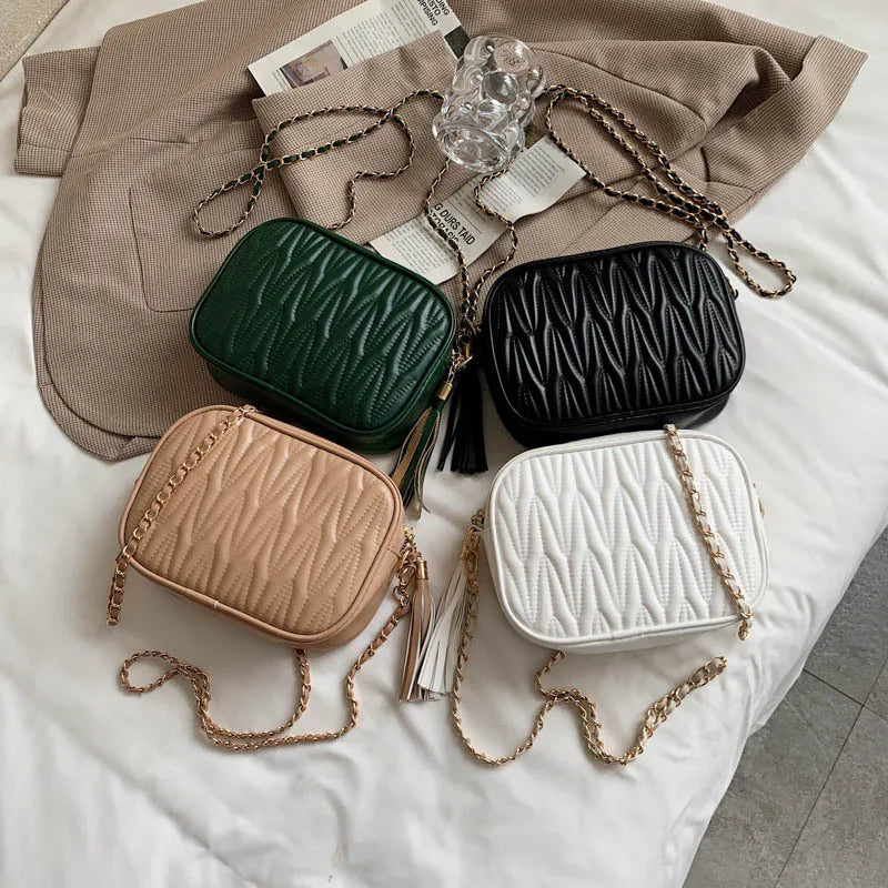 Retro Leather Tassel Shoulder Bag Mini Flap Crossbody Bag