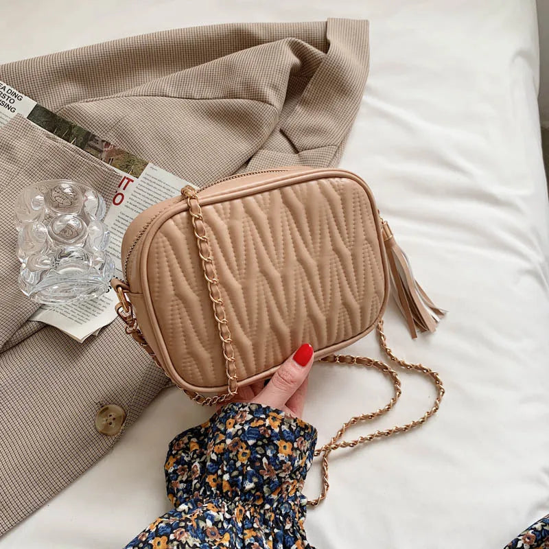 Retro Leather Tassel Shoulder Bag Mini Flap Crossbody Bag