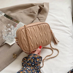 Retro Leather Tassel Shoulder Bag Mini Flap Crossbody Bag