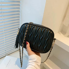 Retro Leather Tassel Shoulder Bag Mini Flap Crossbody Bag
