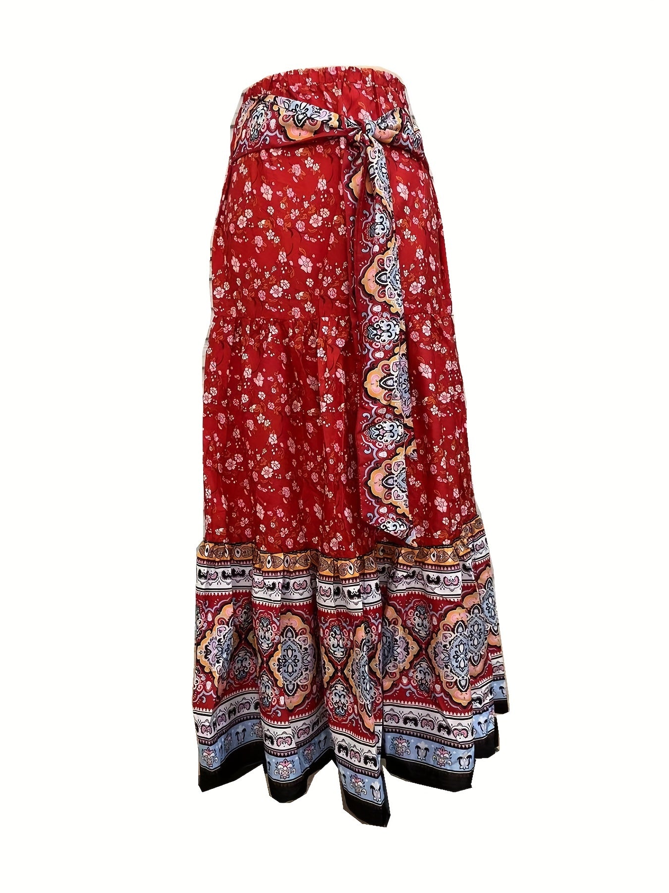 Floral Print Tie Front Skirt Boho Skirt For Spring & Summer