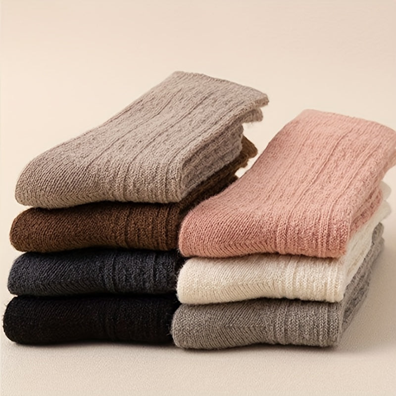 7 Pairs Solid Mid Tube Socks Women's Stockings