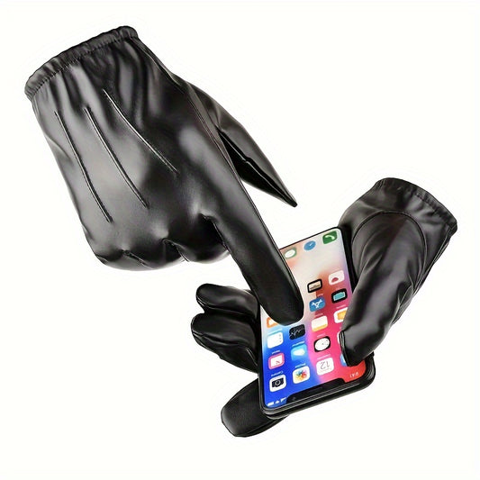 Men's Leather Touchscreen Gloves Winter Driving Warm Gloves