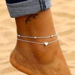 Heart Shape Pendant Anklet Double Layers Ankle Bracelet For Women