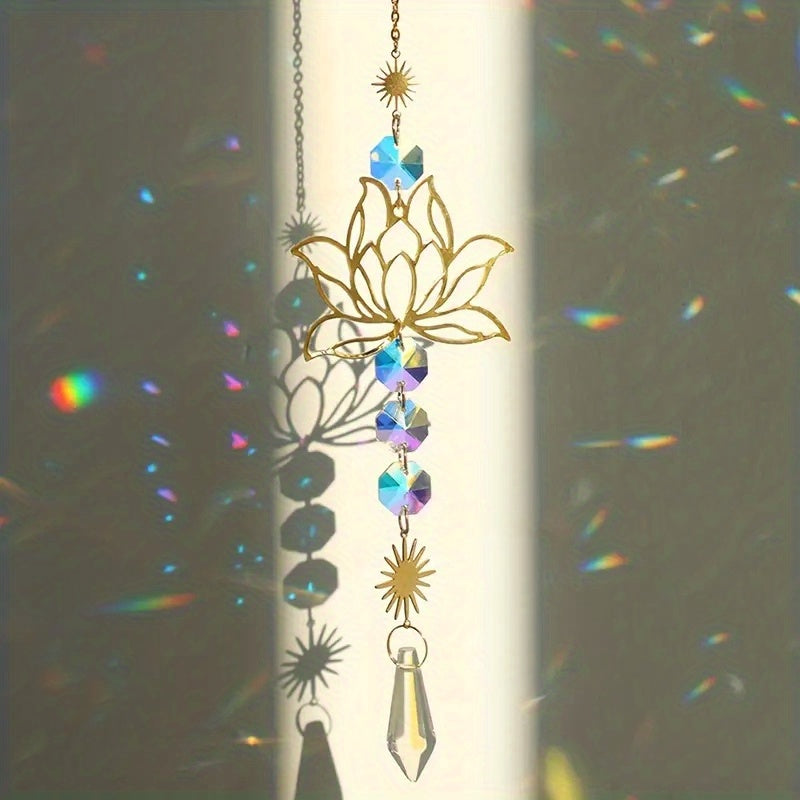 Crystal Sun Catcher Wind Chime Lotus Flower Pendant