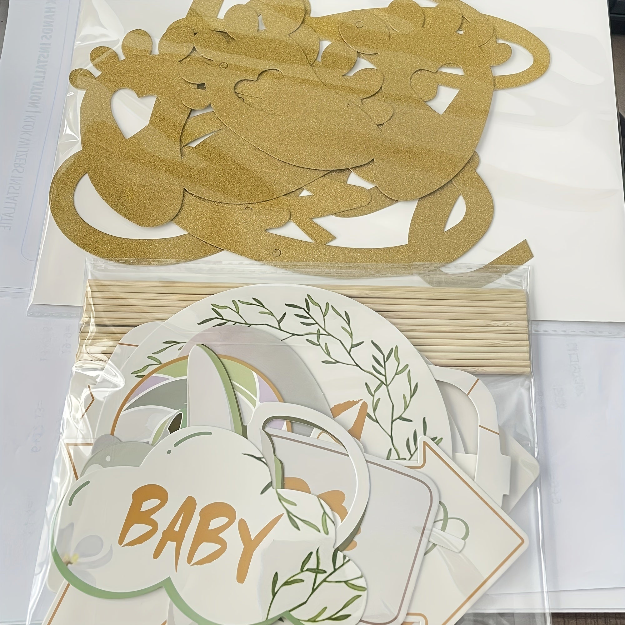 Golden Glitter Baby Shower Photobooth Prop Set