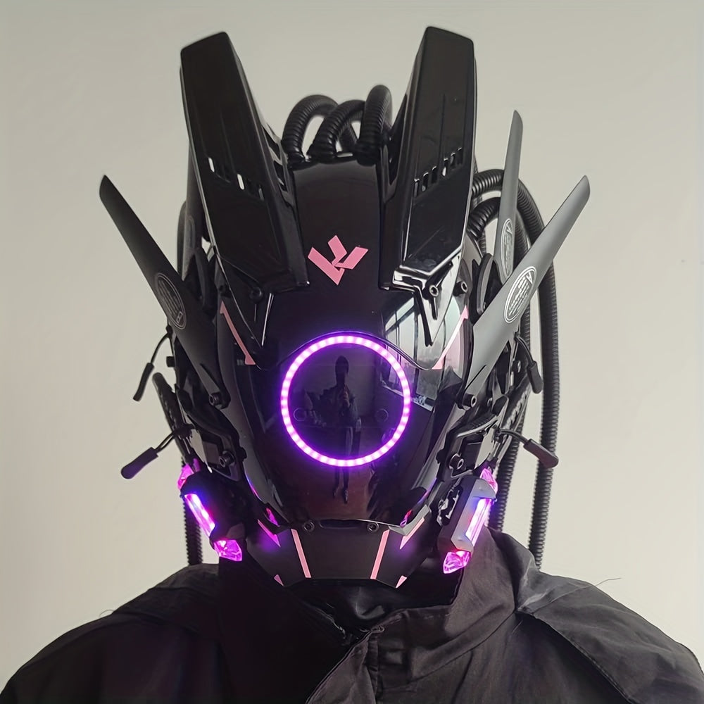 Custom Tubular Braid Cyberpunk Mask LED Light Cosplay Sci-fi Gear