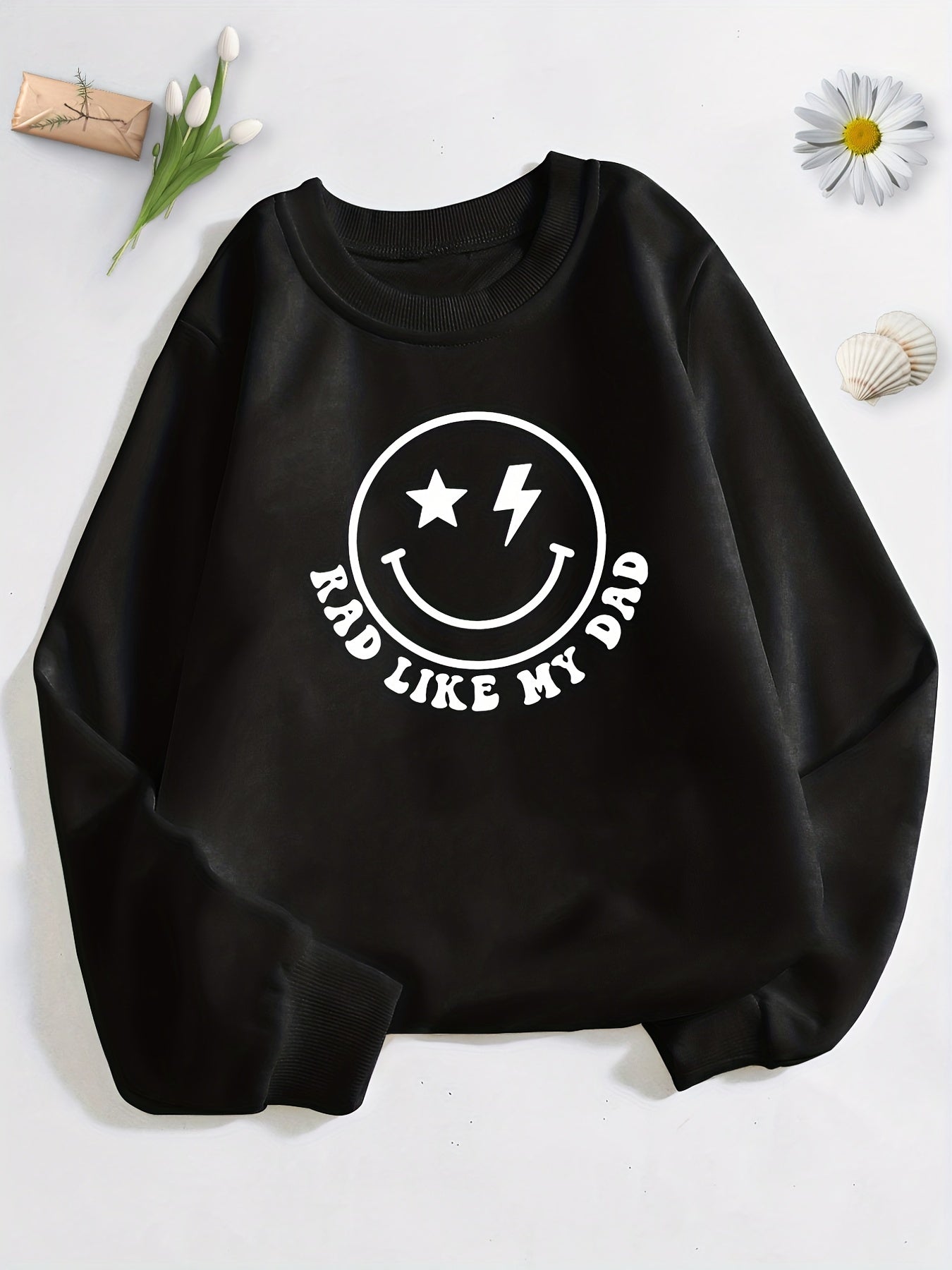 Smiling Face And Letter Print Boys Casual Pullover Sweatshirt