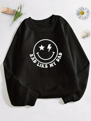 Smiling Face And Letter Print Boys Casual Pullover Sweatshirt