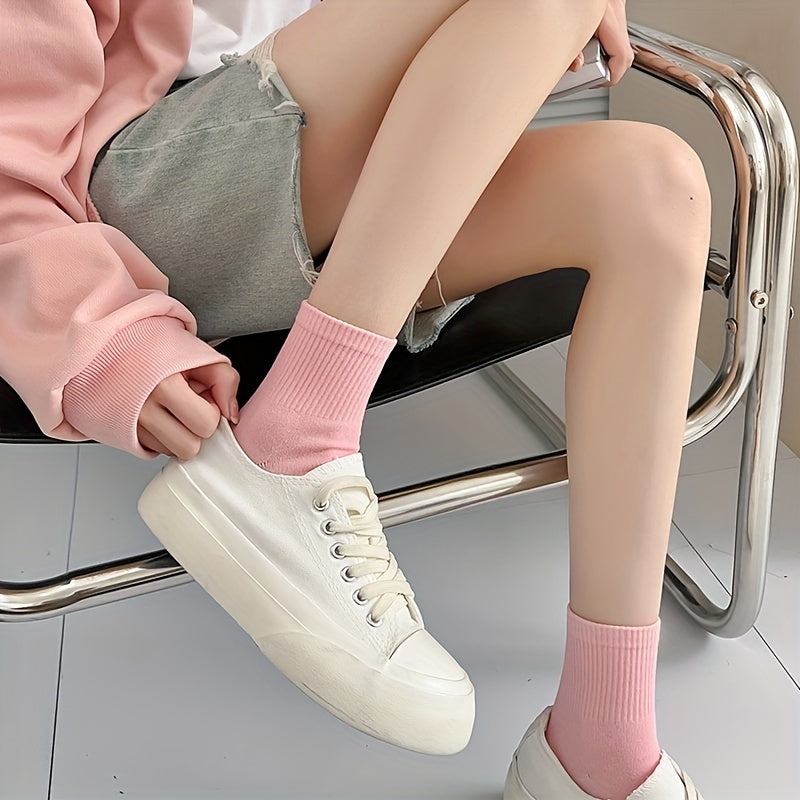 10 Pairs Solid Socks Comfy & Breathable Women's Stockings