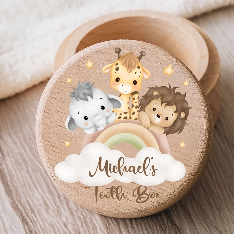 Personalized Wooden Tooth Keepsake Box for Kids Custom Animal Name Gift