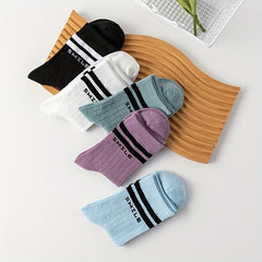 5 Pairs Letter Print Striped Socks Women's Stockings