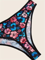  Floral Print Criss Cross Tie Back Bra & Brief 2pcs Set