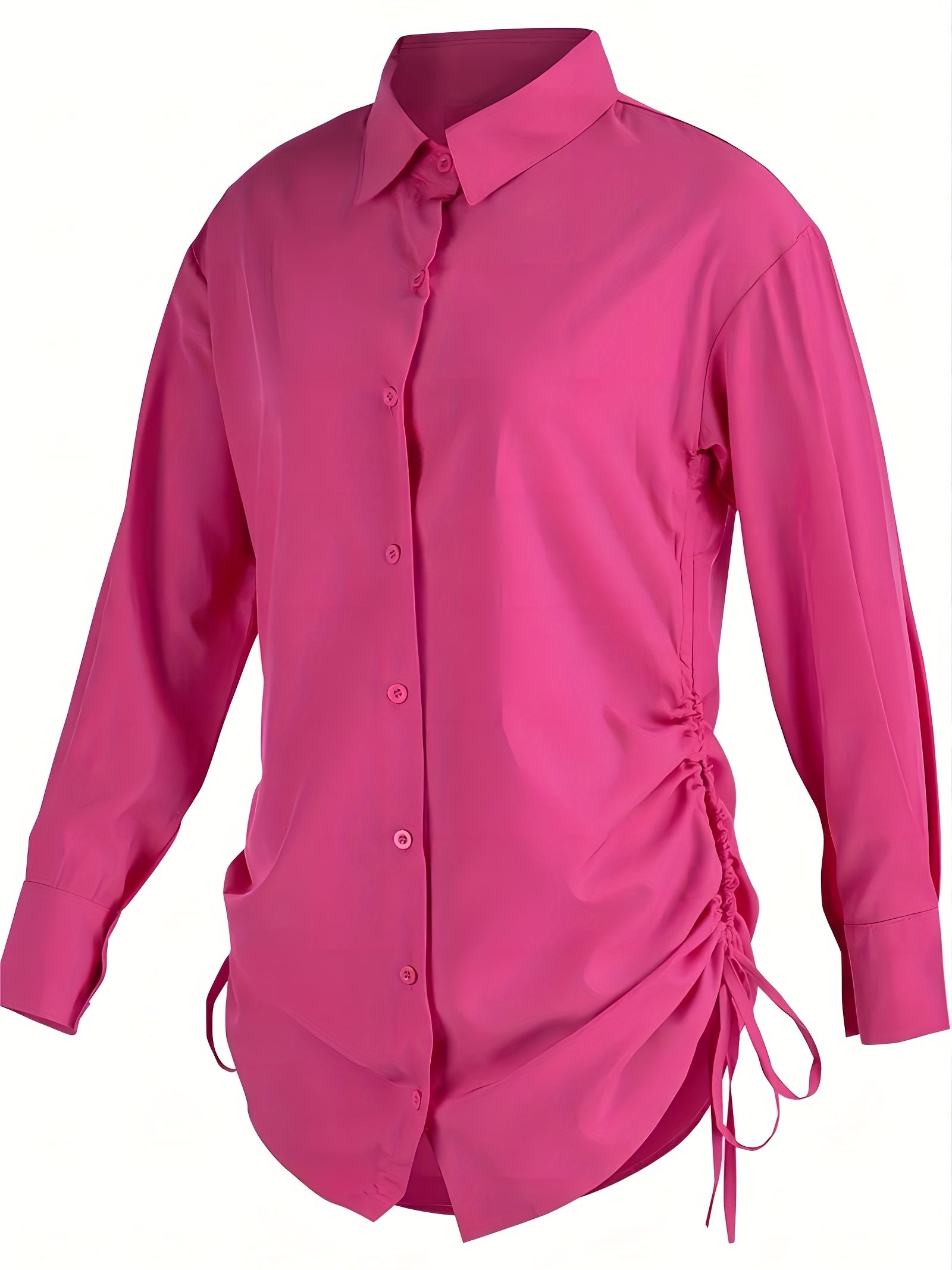  Solid Button-Up Long Sleeve Blouse