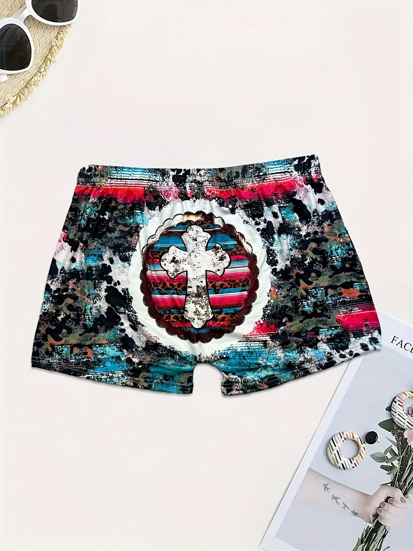 Cross Print Tie Dye Stretch Shorts