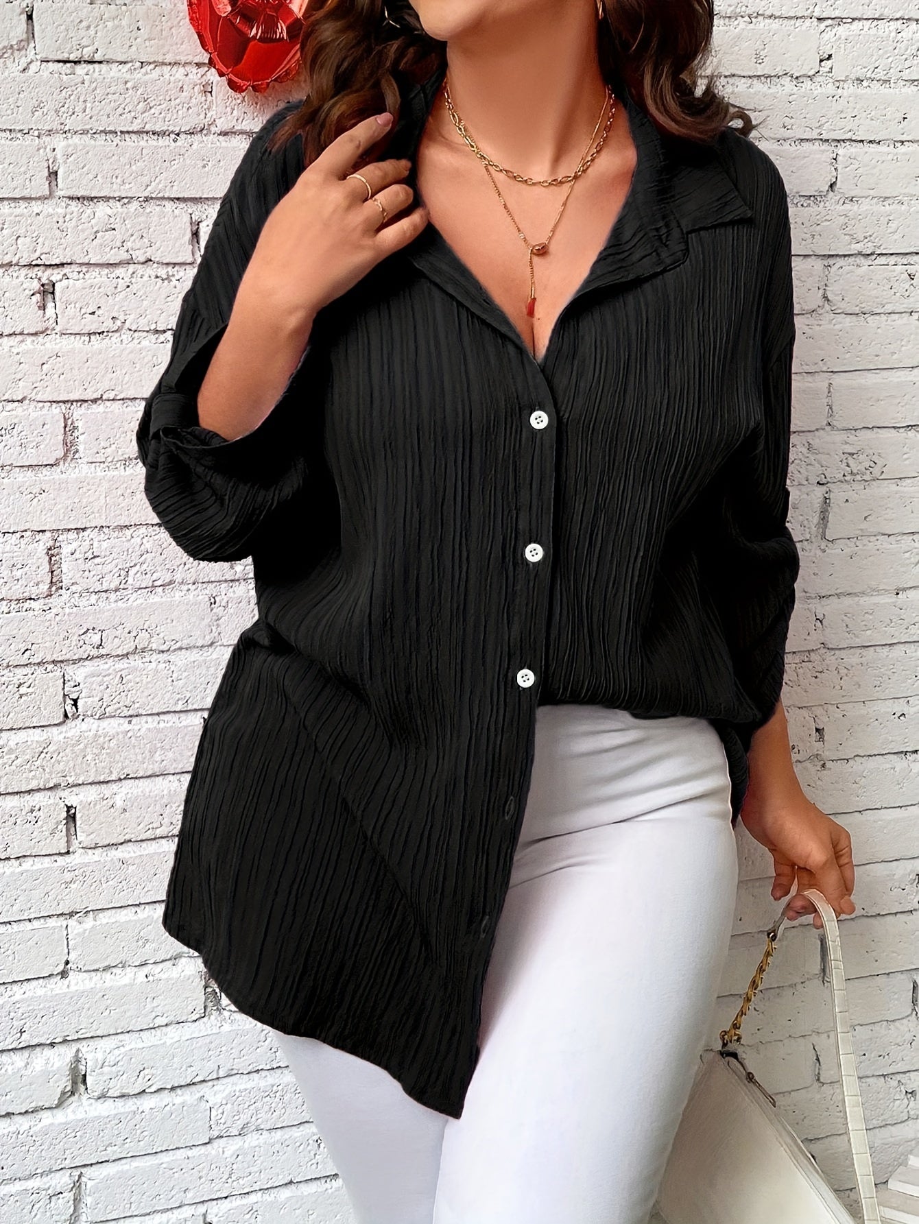  Women's Solid Button Up Blouse
