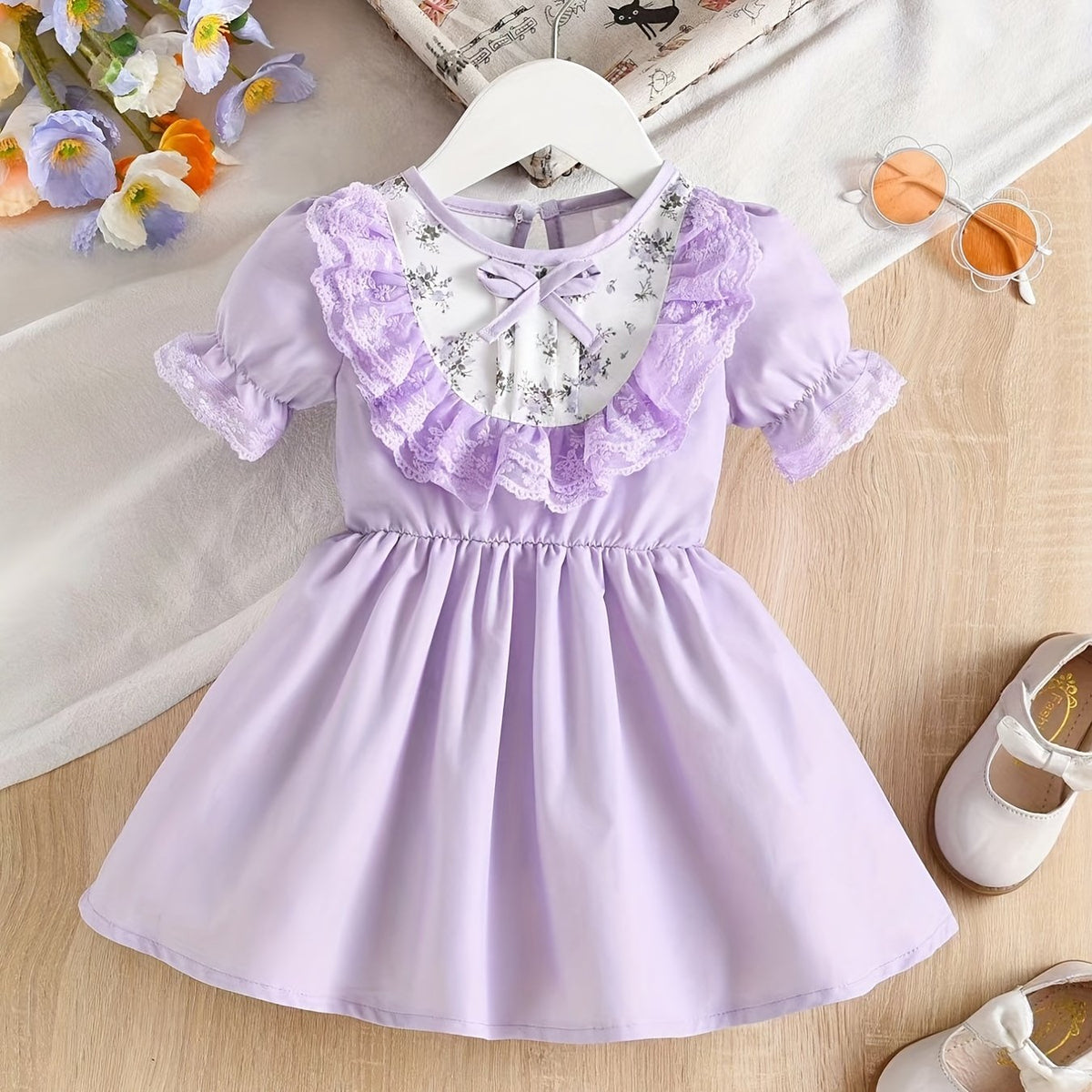 Baby Girls Flowers Pattern Dress Princess Dresses Summer Puff Sleeves Dresses