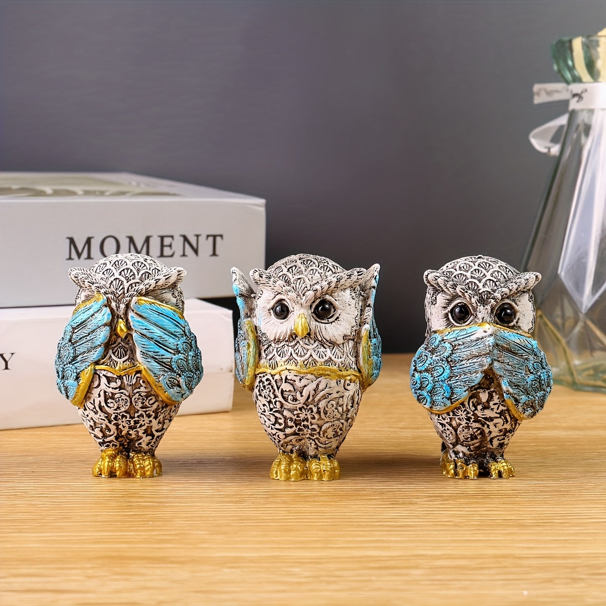 3pcs Three No Owls Statue Resin Decoration Crafts for Home