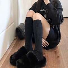 2 Pairs Solid Knee High Socks Women's Stockings