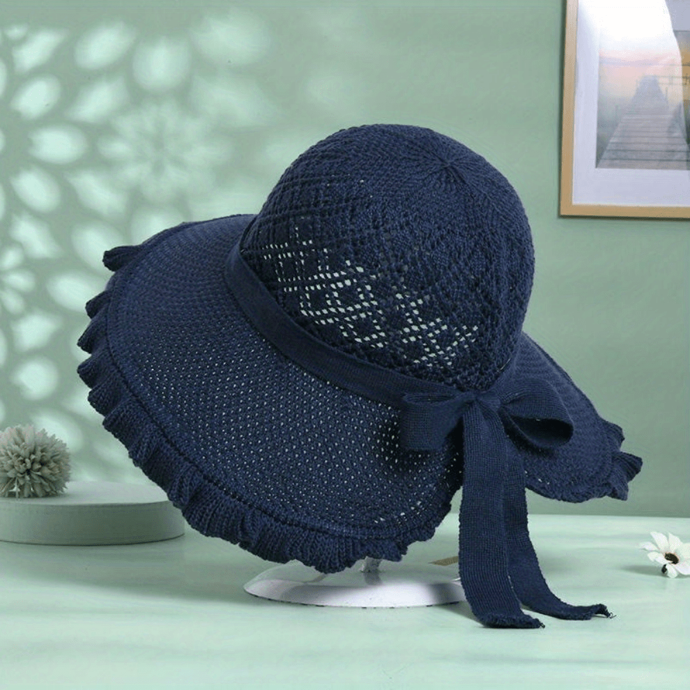 Crochet Hollow Wide Brim Sun Hat for Women