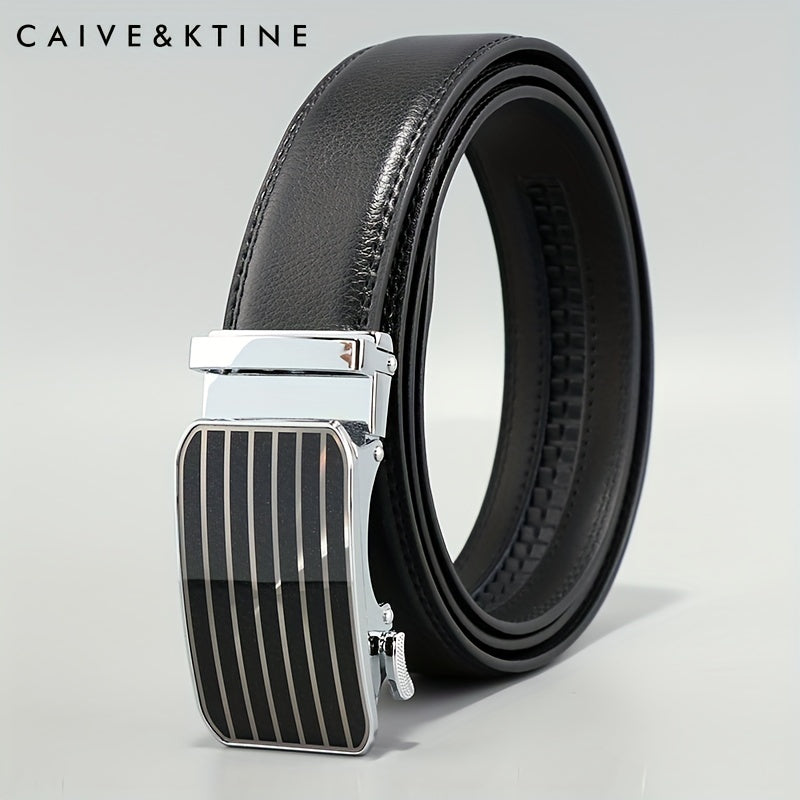 Caivektine Men's Cowhide Striped Business Belt Casual Belt