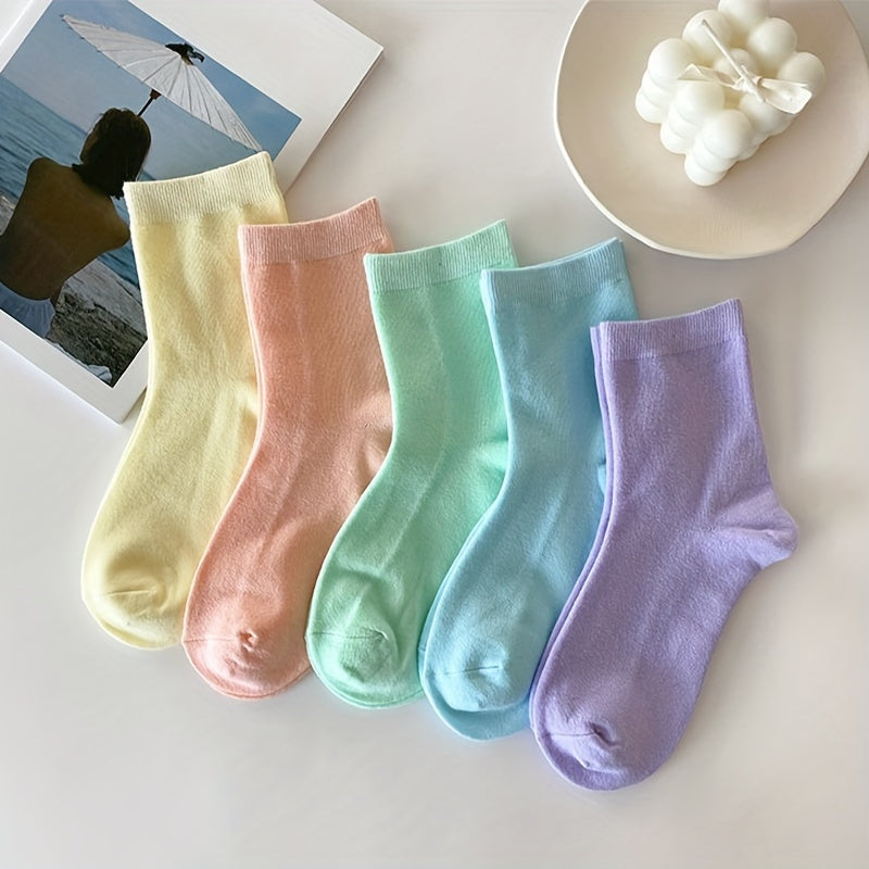 5 Pairs Comfy Solid Socks Women's Stockings & Hosiery