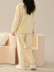 Cozy Fuzzy Pajama Set Long Sleeve Crew Neck Top & Elastic Waistband Pants
