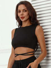 Y2K Lace Up Crop Tank Top Sleeveless Summer Women's Clothing