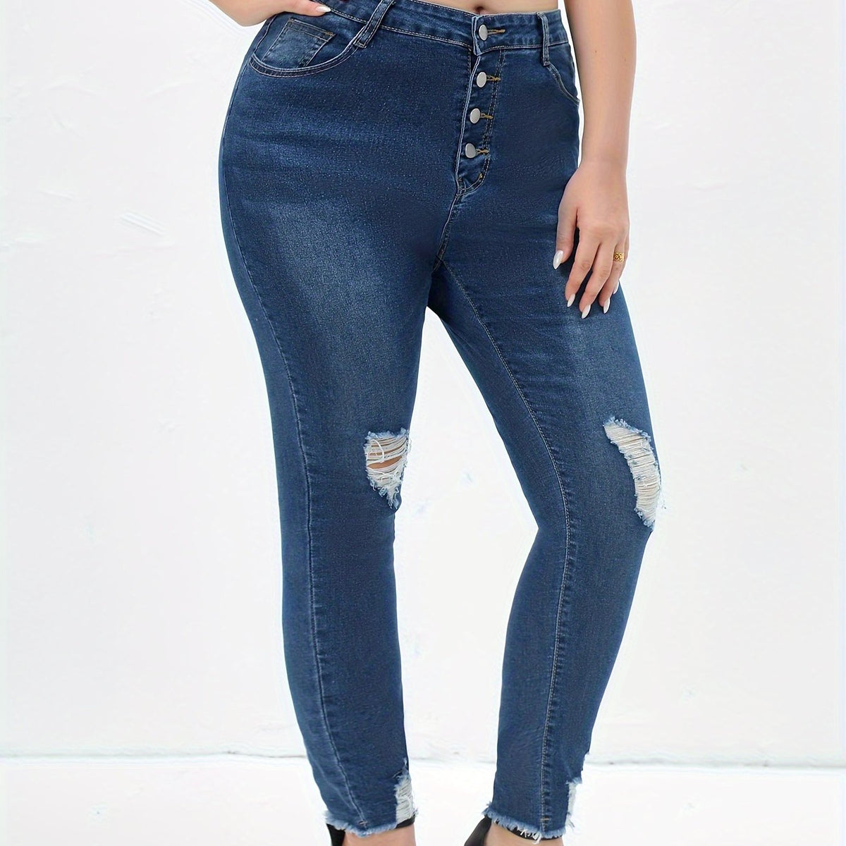  Women's Ripped Skinny Jeans High Rise Stretch Denim