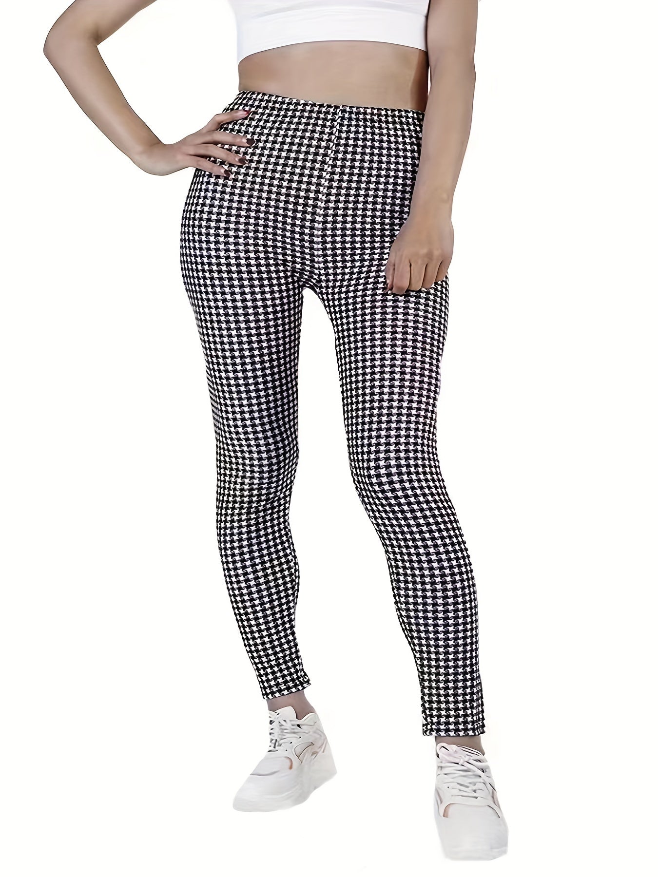  Houndstooth Print High Rise Leggings