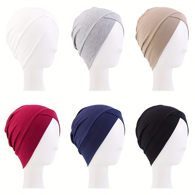 2pcs Soft Cotton Hijab Cap Turban Elastic Head Wrap Chemo Hats For Women