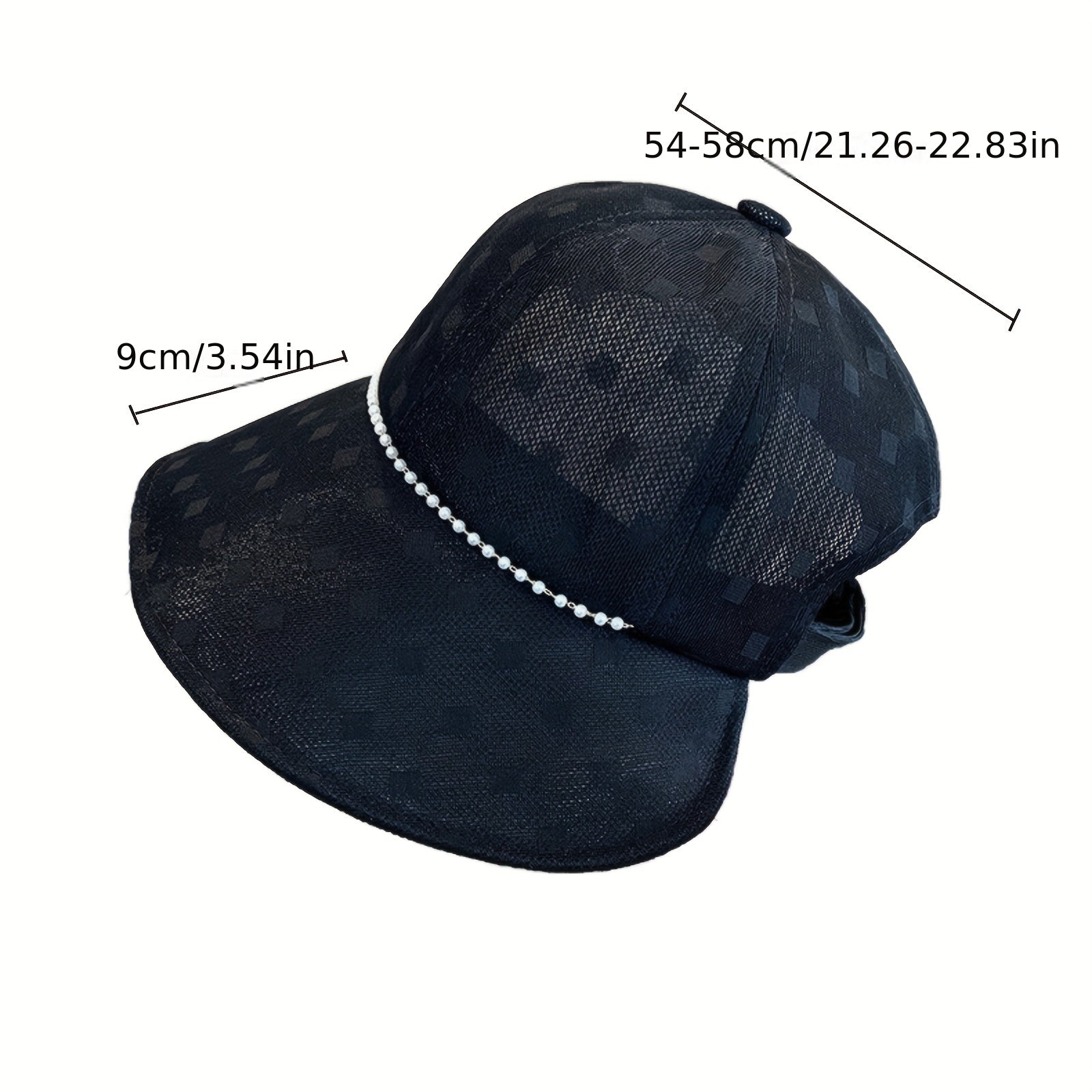 Plaid Mesh Sun Hat UV Protection Bucket Hat Faux Pearl Chain Decor
