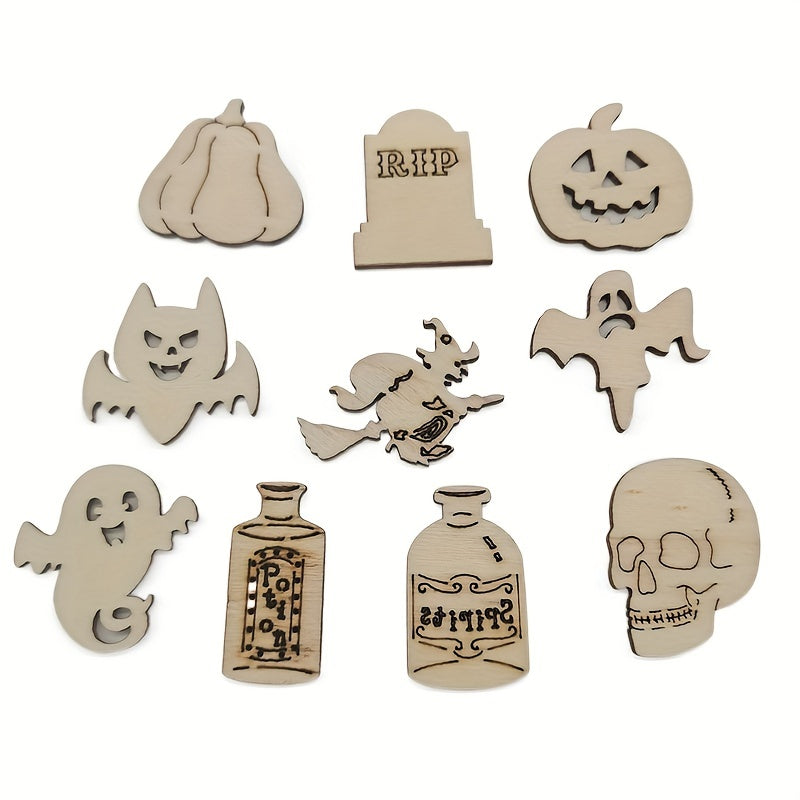 50pcs Halloween Wooden DIY Crafts Set