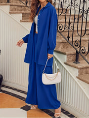  2 Piece Set Button Up Blouse & Wide Leg Pants Outfits