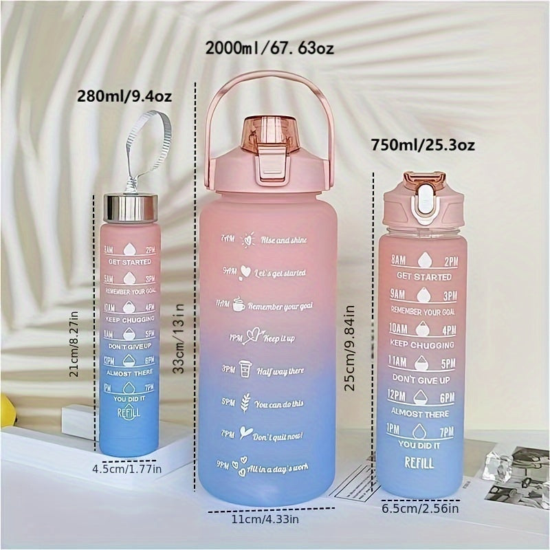 Leakproof Gradient Water Bottle with Time Mark and Straw BPA-Free