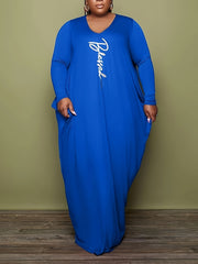  Letter Knot Sleeve Maxi Dress High Stretch