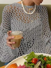 Crochet Cover Up Knitted Top Long Sleeve Sweater For Spring & Summer