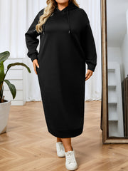  Casual Dress Women's Plus Solid Long Sleeve Hooded Sweatshirt Dress