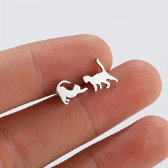 Small Stainless Steel Cat Stud Earrings For Men