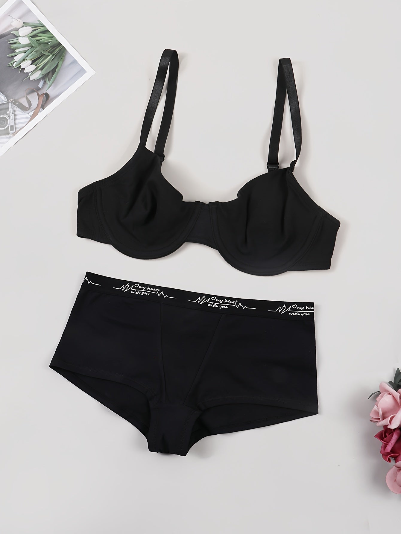 Push Up Bra & Letter Print Panties Set
