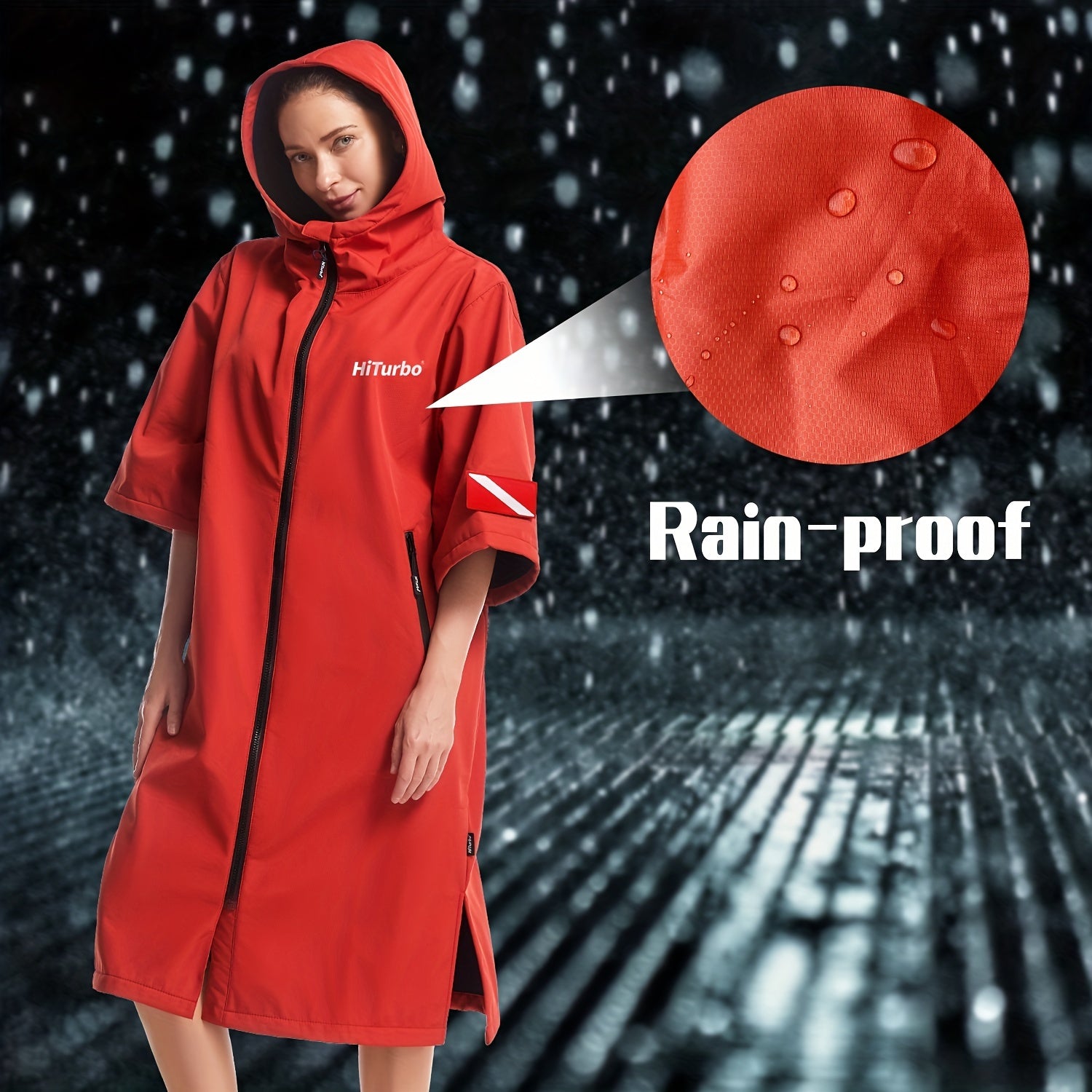 Turbo Waterproof Fleece Surf Poncho Hooded Robe Coat