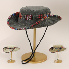 Vintage Stitching Washed Distressed Cowboy Sun Hat for Outdoor Sun Protection